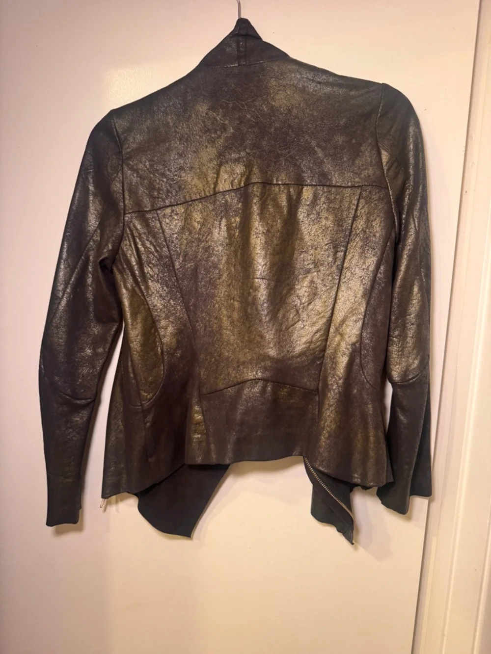 Zara Metallic Brown Draped Faux Leather Jacket - Picture 2 of 3